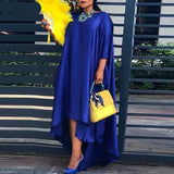 goosudu   Women Casual 2/3 Sleeve Irregular Maxi Dress  Robe Spring O Neck Asymmetrical Pleated Vestidos Elegant Long Sundress