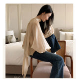 Designer Fashion Long Lantern Sleeve Women Blouses Bowknot Silky Summer Spring France Chic Shirts Blusas