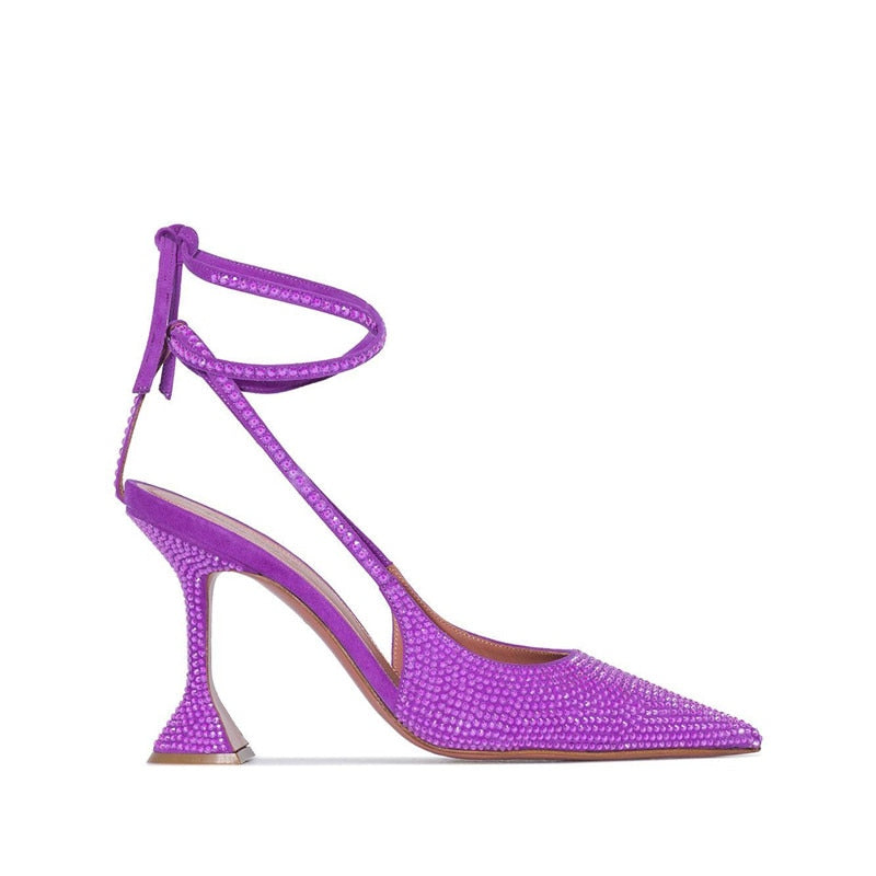 goosudu Sequined Crystal Women Pumps Sexy Ankle strap Cross-tied High heels wedding Shoes Fashion Slingbacks Summer Party Prom Shoes