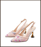 goosudu  Women Fashion Color Block Embroidered Pumps Ladies Designer Brand Sandals  Pointed Toe High Heels Shoes
