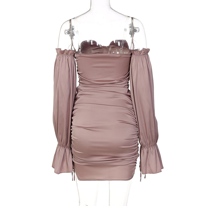 Goosudu Women Solid Long Loose Flare Sleeve With Drawstring Ruched Mini Dress spring  Autumn Streetwear Outfit Fashion Y2K