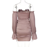 Goosudu Women Solid Long Loose Flare Sleeve With Drawstring Ruched Mini Dress spring  Autumn Streetwear Outfit Fashion Y2K