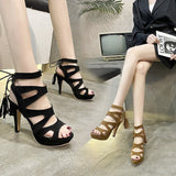 goosudu Women Platform Sandals Fashion 11cm Extra High Heels Peep Toe Flock Pumps Ladies Shoes Big Size 42 Dropshipping