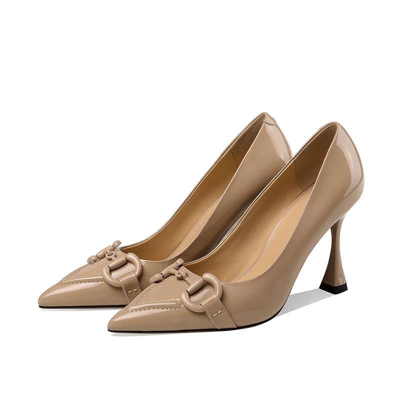 goosudu  Pumps Women Genuine Leather Pointed Toe Emerald Green Stiletto High Heels Spring Bride Shoes Party Wedding Shoes