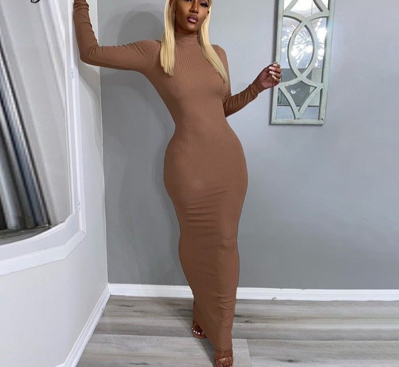 goosudu  Long Sleeve Solid Backless Skinny  Ribbed Maxi Dress Autumn Winter Women Fashion Sexy Party Club Outfits