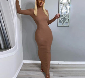 goosudu  Long Sleeve Solid Backless Skinny  Ribbed Maxi Dress Autumn Winter Women Fashion Sexy Party Club Outfits