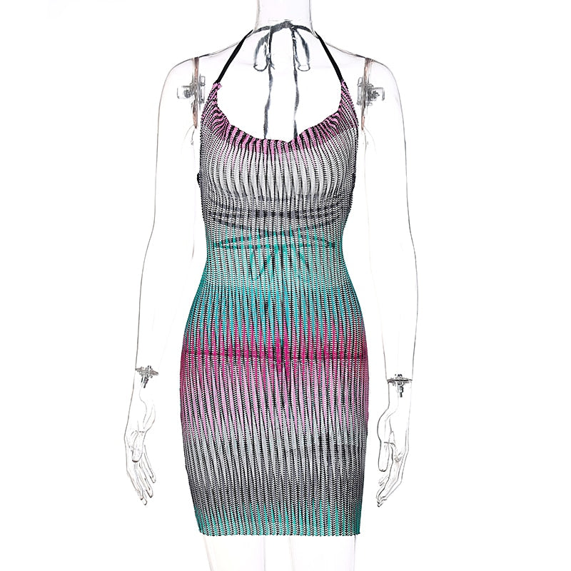 goosudu Sleeveless Backless See Through Bandage Satin Slip Mini Dress Summer Women Fashion Sexy Party Club Robe Kpytomoa