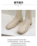 goosudu New Winter Style with Fleece Medium Chunky Heel Knight Boots Women's High Tube Thinner-looked High Heel Shorty Long Boots