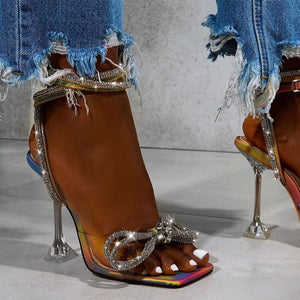 Women Sexy Sandals Ladies High Heels Bow-knot Glitter Summer Woman Shows Buckle Strap Female Fashion Party Wedding Pumps