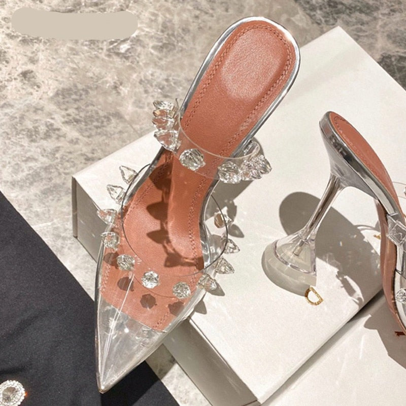 goosudu Star style Rivet Transparent PVC Cup Heeled Women Sandals Fashion Stiletto High heels Summmer Shoes Female Pumps Sandals