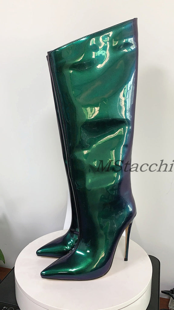 goosudu Women's High Boots Gold Silver Pointed Toe Knee-high Boots For Woman Sexy High Heels Party Shoes Ladies Stiletto Boots