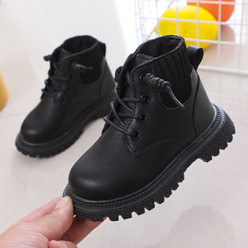 goosudu Children Fashion Casual Shoes Spting Autumn Martin Boots Girls Boys Leather Soft Antislip T-tied Boots Sport Running Shoe 21-30
