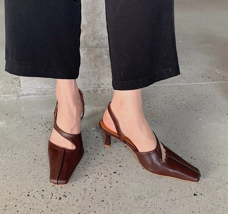 goosudu Women Sandals Fashion Hollow Elegant High Heels Square Toe Mule Shoes Slip On Shallow Comfort Commute Casual Ladies Shoes  Pumps