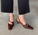 goosudu Women Sandals Fashion Hollow Elegant High Heels Square Toe Mule Shoes Slip On Shallow Comfort Commute Casual Ladies Shoes  Pumps