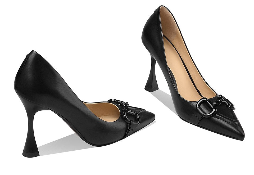 goosudu  Pumps Women Genuine Leather Pointed Toe Emerald Green Stiletto High Heels Spring Bride Shoes Party Wedding Shoes