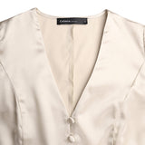 goosudu Women Silk Dress Celmia Satin Mini Robe Summer Elegant Party Wrap Evening Dress Long Lantern Sleeve V Neck Solid Vestidos