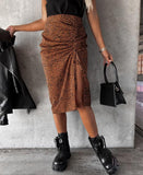 Midi Skirt Women Leopard Spring Lace Up Slit Bodycon High Waist Drawstring Printed Sexy Skirt Casual Office Female Skirt