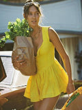 goosudu  vintage ladies dresses beach ruffle yellow casual mini sexy dress vestidos bohemian elegant Summer dress
