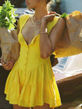 goosudu  vintage ladies dresses beach ruffle yellow casual mini sexy dress vestidos bohemian elegant Summer dress
