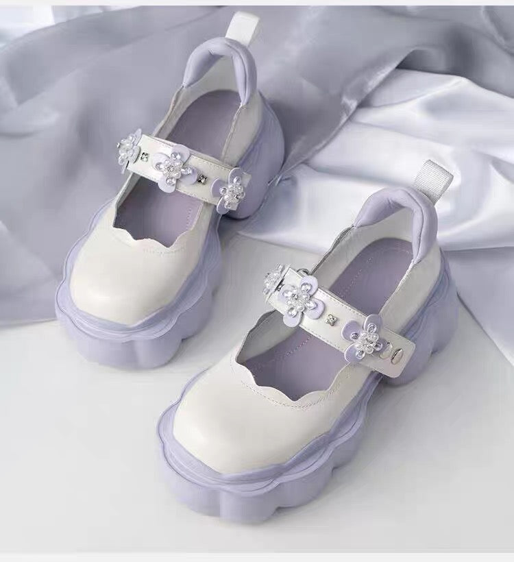 goosudu Womens Lolita Flowers Bowknot Gothic Punk Shoes Creepers Pumps Japanese Harajuku Platform Girls Round Toe New