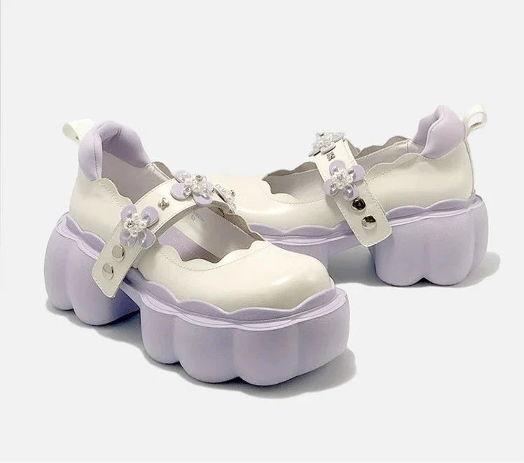 goosudu Womens Lolita Flowers Bowknot Gothic Punk Shoes Creepers Pumps Japanese Harajuku Platform Girls Round Toe New