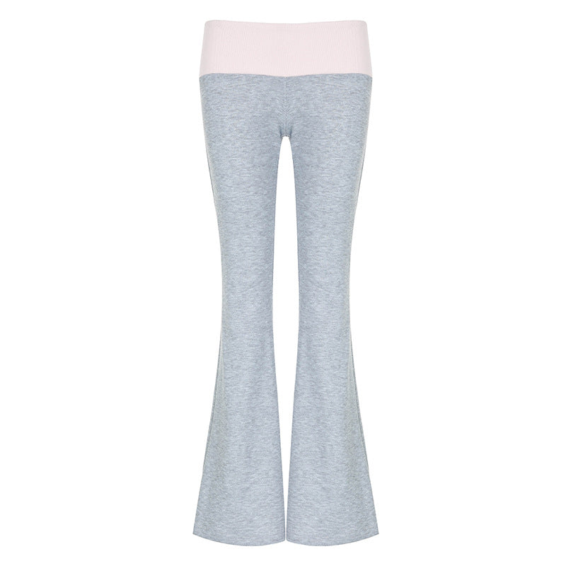 Casual Contrast Color Patchwork Flare Pants Grey High Waist Slim-fitting Boot Cut Leggings Joggers Sweatpants Women