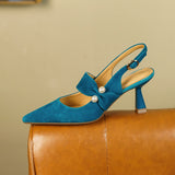 goosudu Party Prom Women Slingbacks Pumps Summer New Kid Suede Sandals Fashion Pointed Toe High Heels Shoes Woman Heels for Women