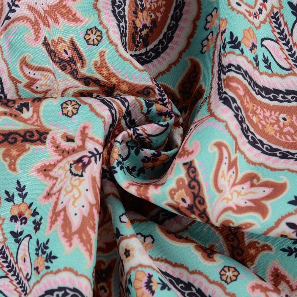 Summer Boho Long Dress Women Paisley Print V Neck Belted Bohemian Maxi Dresses Female Elegant High Slit Robe Party Beach Dress