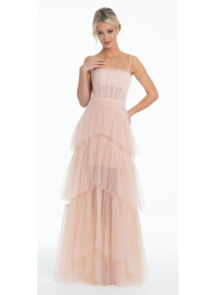 Summer Women'S Dresses One-line Neck Suspender Sleeveless Solid Color Dress Sexy Open Back Mesh White Cake Long Dress