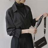 goosudu Fake Two Piece Striped Shirt Women Patchwork Knitted Turtleneck  Autumn Winter Long Sleeve Casual Loose Female Blouse Tops