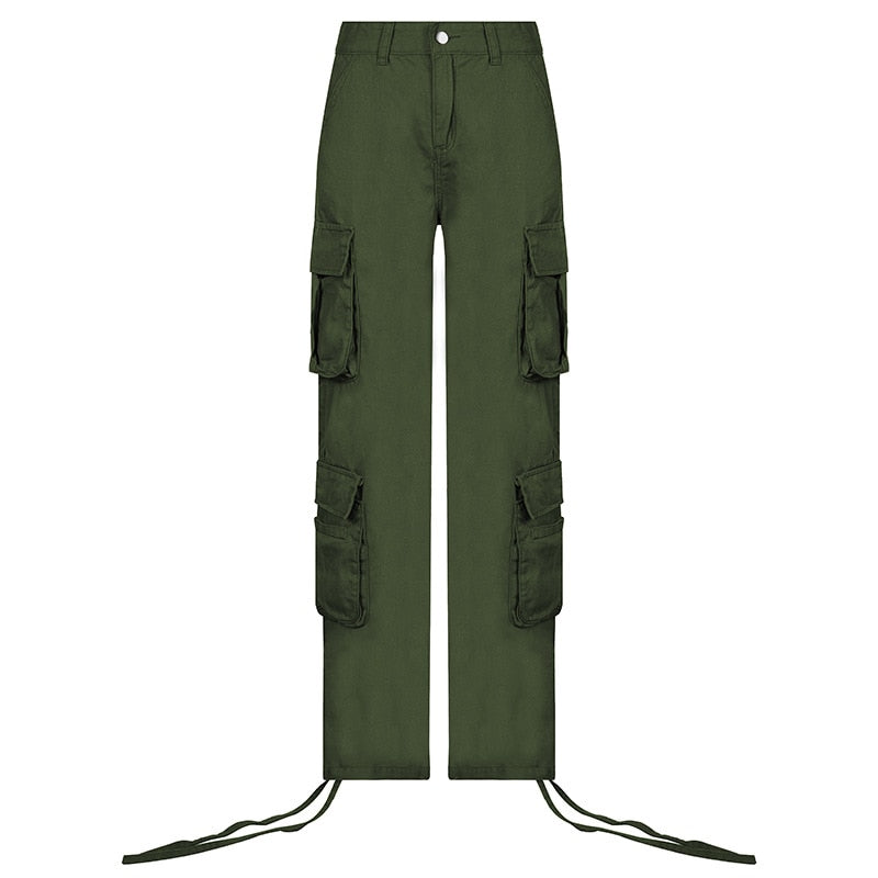 Loose low waist retro multi pocket denim pants street cargo pants  denim joggers  Casual  Wild style