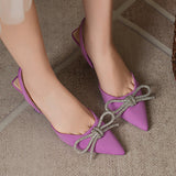goosudu Summer Ladies Elegant Slingback Shoes Fashion Crystal Bow-knot Women Sandal Thin High Heel Pointed Toe Mules Pumps