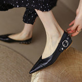 Genuine Leather Mary Jane Women's Shoes Fashion Retro Buckle Shallow Pumps Pointed Toe Low-heel Handmade Shoes Woman Size 34-40