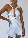Goosudu  Sexy Hollow Out Bandage Women Dress White Asymmetrical High Waist Mini Dress Women Spring Skinny Fashion Streetwear