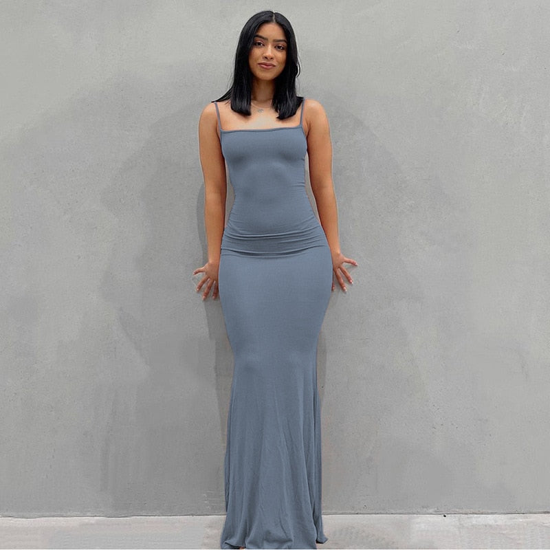 goosudu  Satin Slip Sleeveless Backless Slim Sexy Maxi Dress Spring Women  Party Y2K Concise Bodycon Elegant  Clothing