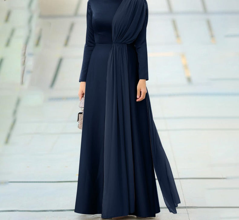 Goosudu Spring Fashion Solid Sundress Women Casual Long Sleeve O Neck Kaftan Elegant Party Hijab Dress Islamic Clothing Robe