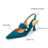 goosudu Party Prom Women Slingbacks Pumps Summer New Kid Suede Sandals Fashion Pointed Toe High Heels Shoes Woman Heels for Women