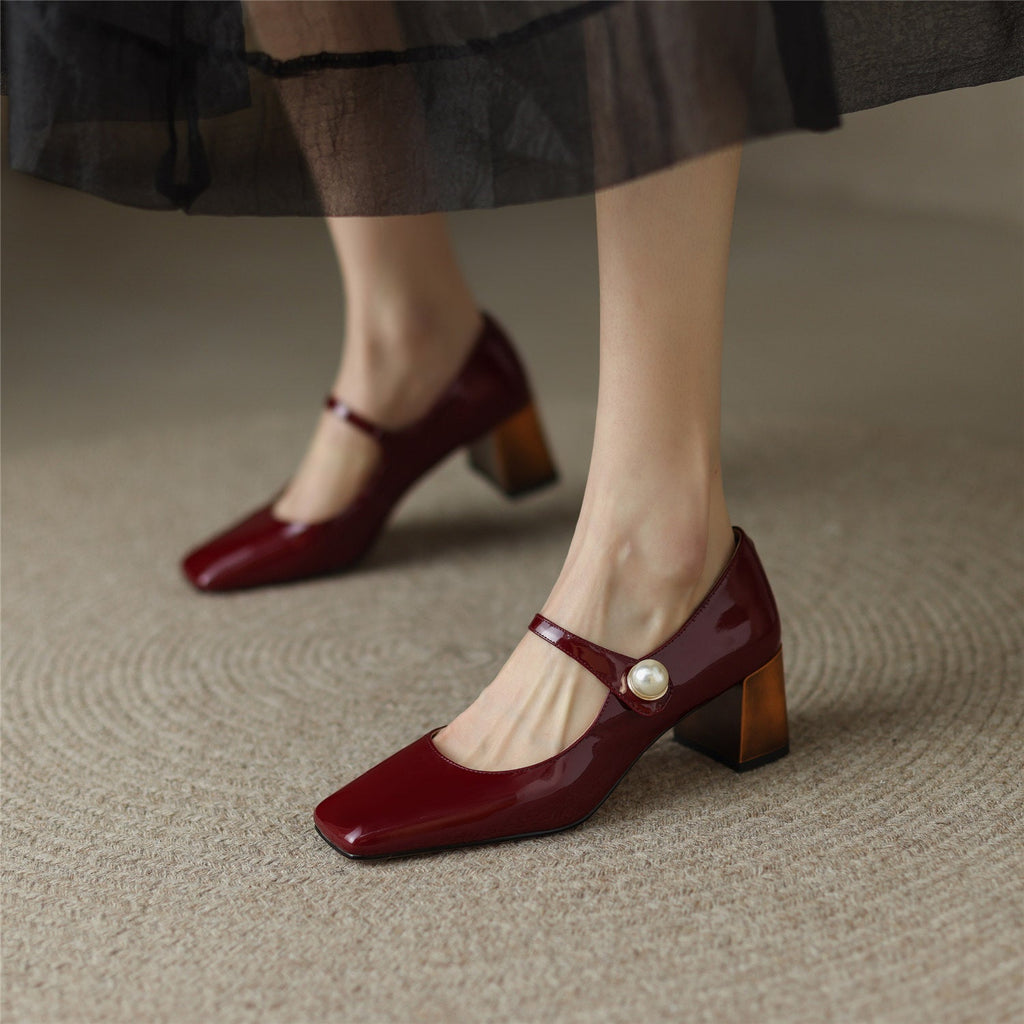 goosudu  Mary Jane High Heels Women Sheepskin Patent Leather Pumps Pigskin Lining and Sheepskin Insole Lolita Girl Shoes Big Size 42