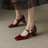 goosudu  Mary Jane High Heels Women Sheepskin Patent Leather Pumps Pigskin Lining and Sheepskin Insole Lolita Girl Shoes Big Size 42