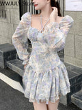Goosudu  Sexy Floral One Piece Dress Korean Fashion Woman Puff Sleeve Y2k Mini Dress Casual Spring Design Elegant Short Party Dress