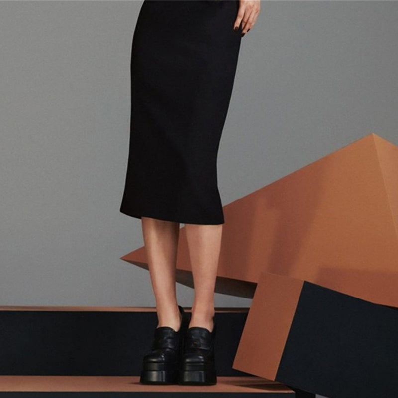 goosudu Women High Heel Platform Hoof Heels Loafers Women Pumps New Square Toe Fashion Shoes Plus Size Shoes Sexy Dress Shoes