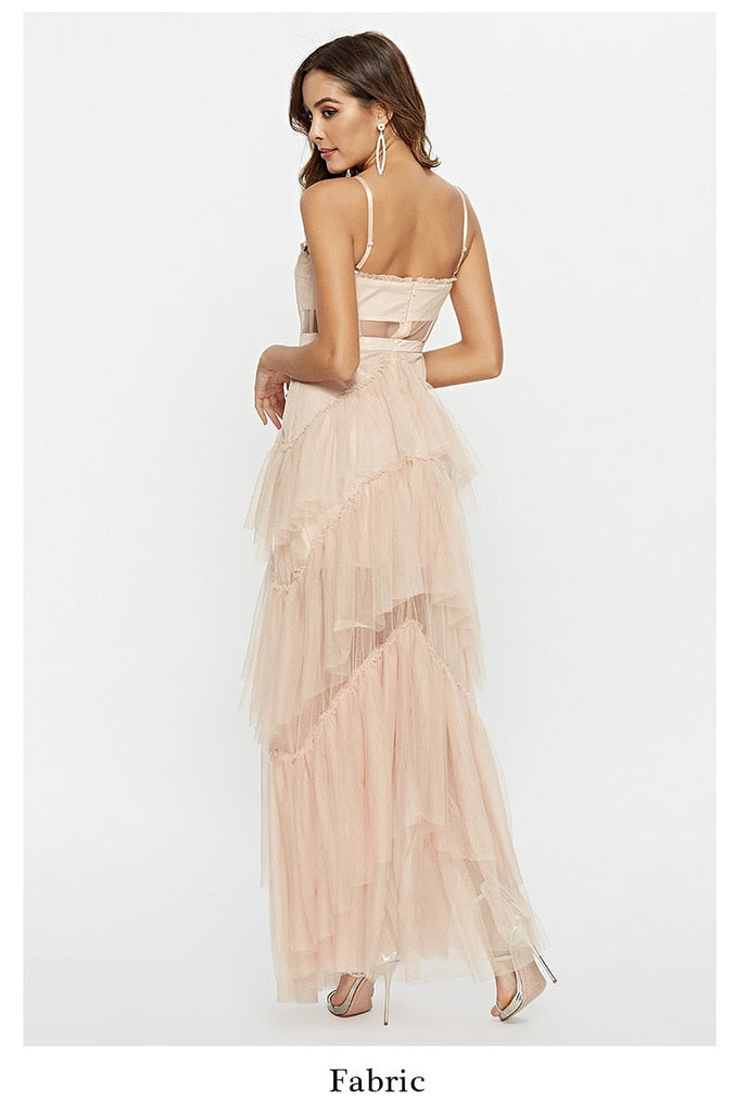 Summer Women'S Dresses One-line Neck Suspender Sleeveless Solid Color Dress Sexy Open Back Mesh White Cake Long Dress