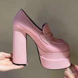 goosudu Women High Heel Platform Hoof Heels Loafers Women Pumps New Square Toe Fashion Shoes Plus Size Shoes Sexy Dress Shoes