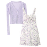 Goosudu Floral Slip Dress Fairy Dress Ladies Mini A-line Strap Dress  High Waist Ruched Purple Sundress For Women Spring  Clothing Robe Femme