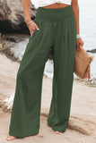 Spring Summer Cotton Linen Women Pants Pockets Solid Casual White Wide Leg Office Lady White Long Trousers Khaki