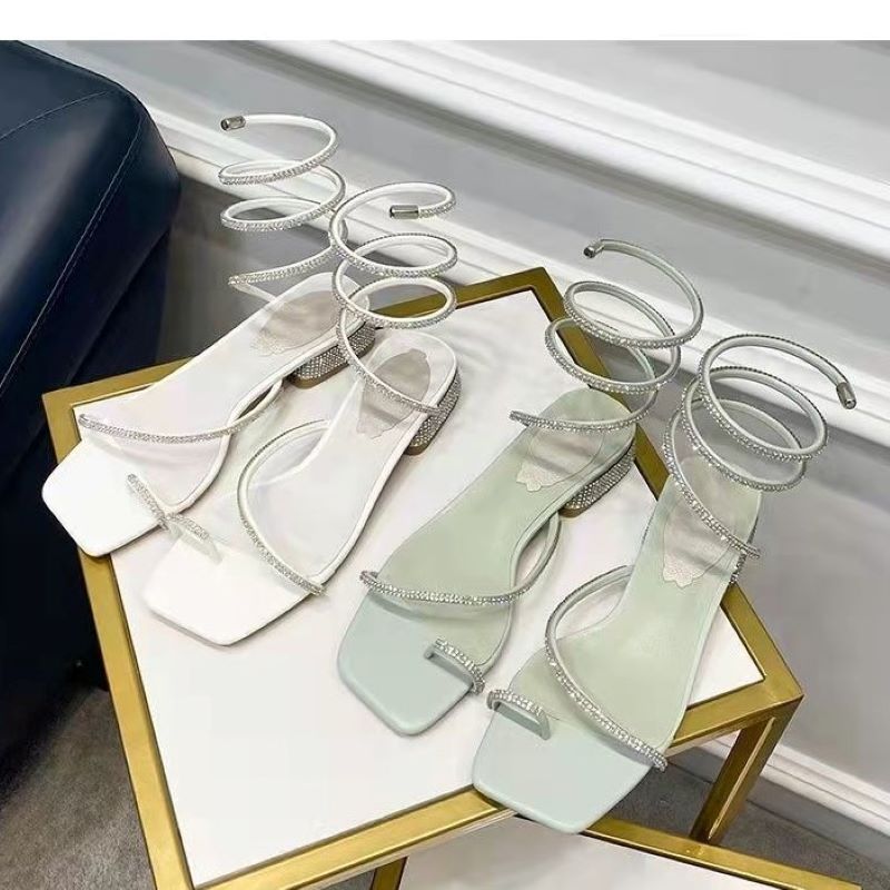 Summer New Women's Sandals Fashion Luxury Rhinestone Butterfly Snake Surround Chunky Heel Banquet Shoes