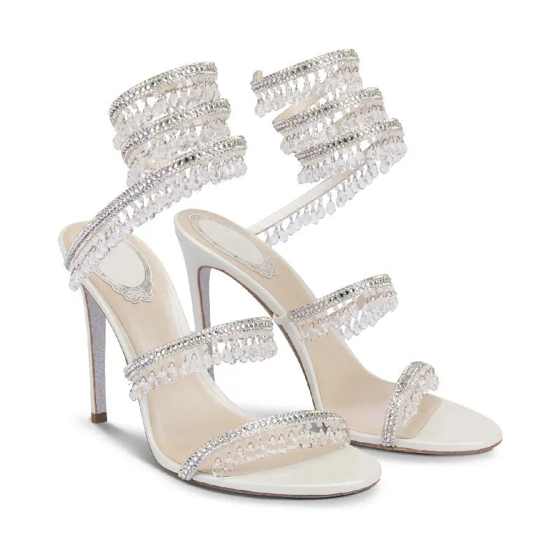 Wedding Fairy Wind Quality Women's Shoes Party Banquet Stiletto High-heel Sexy Snake Wrap Strap Luxury Rhinestone Ankle Sandals