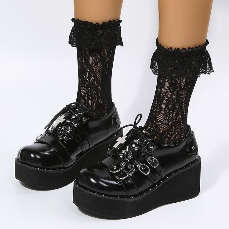 goosudu  Mary Jane Shoes Sweet Cute Women Pumps Wedge Heels Platform Shoes Women Gothic Girls Lolita Punk Shoes High Heels Plus Size 43