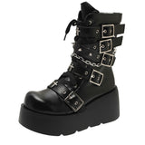 Punk Metal Buckle Platfom Ankle Boots Women Autumn PU Leather Chunky Heels Gothic Shoes Woman Thick Bottom Motorcycle Botas