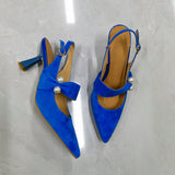 goosudu Party Prom Women Slingbacks Pumps Summer New Kid Suede Sandals Fashion Pointed Toe High Heels Shoes Woman Heels for Women